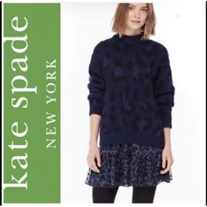 Kate Spade New York Wool Alpaca Blend Leopard Print Sweater Navy/Black Size XS